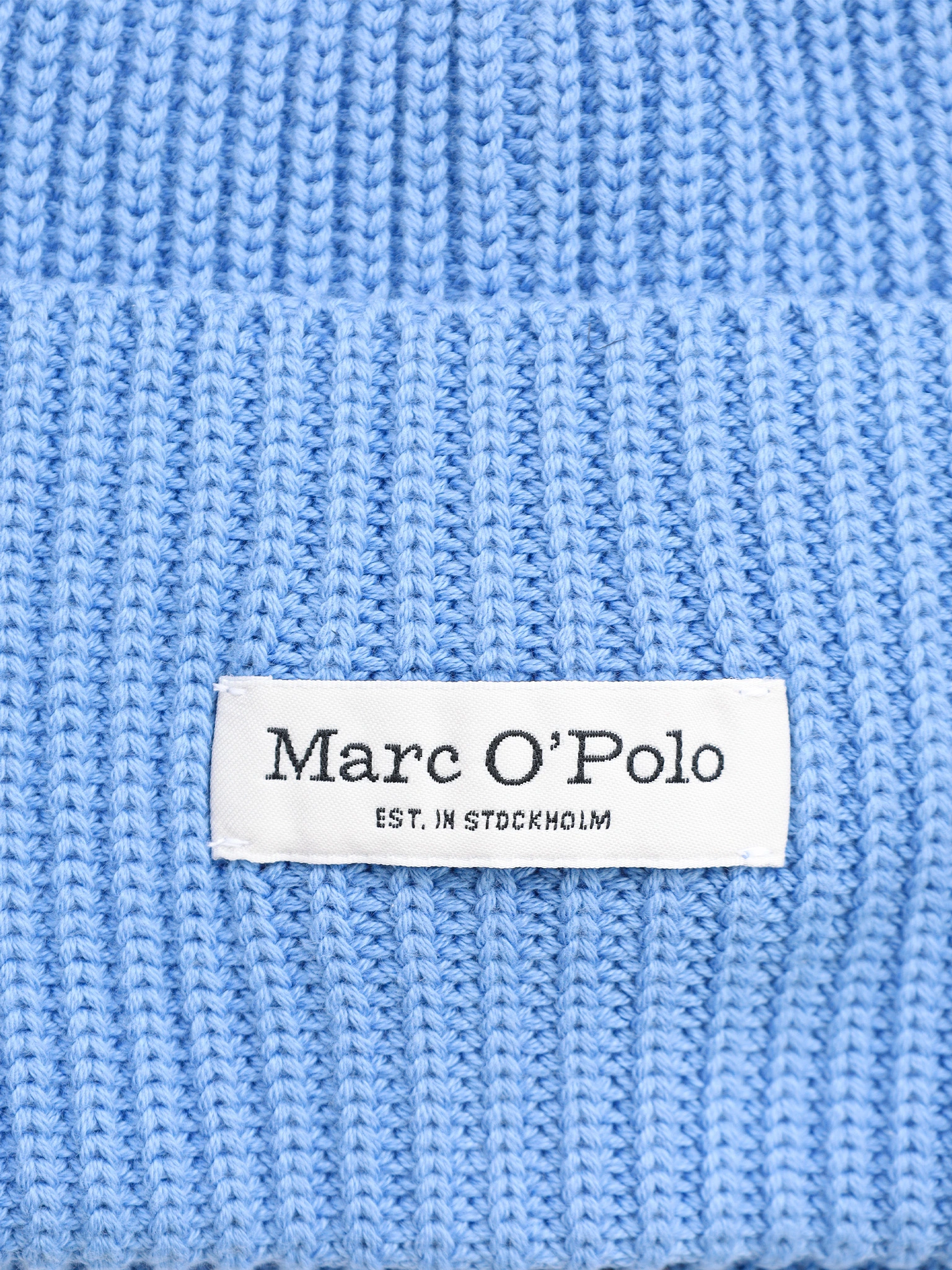 Шапка-бини голубого цвета с отворотом из хлопка